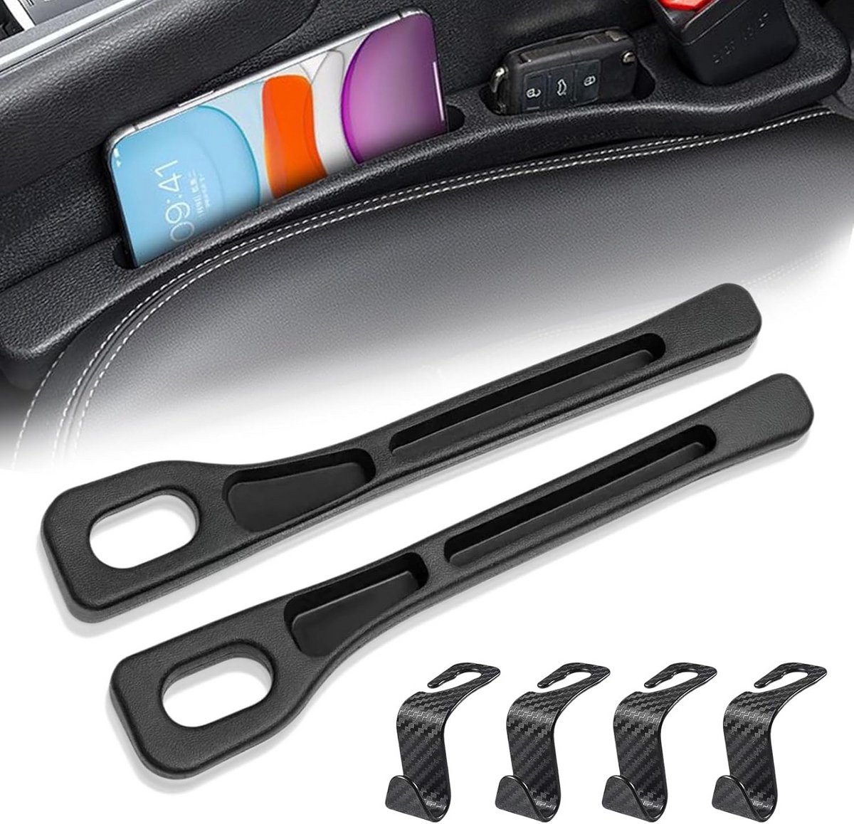 2x Universele Autostoel Organizer & Opbergbox - Gap Filler voor Kleine Dingen en Interieuraccessoires (Zwart)