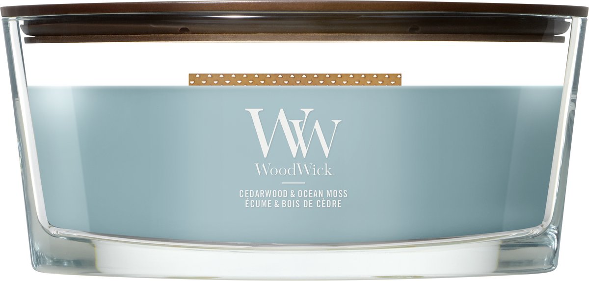WoodWick Hearthwick - Cedarwood & Ocean Moss - Ellipse Geurkaars - 50 branduren
