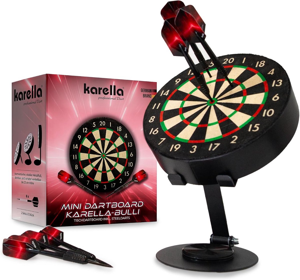 Mini Dartbord 15 cm met Verstelbare Standaard en 6 Steeldarts – Spel, Cadeau & Decoratie