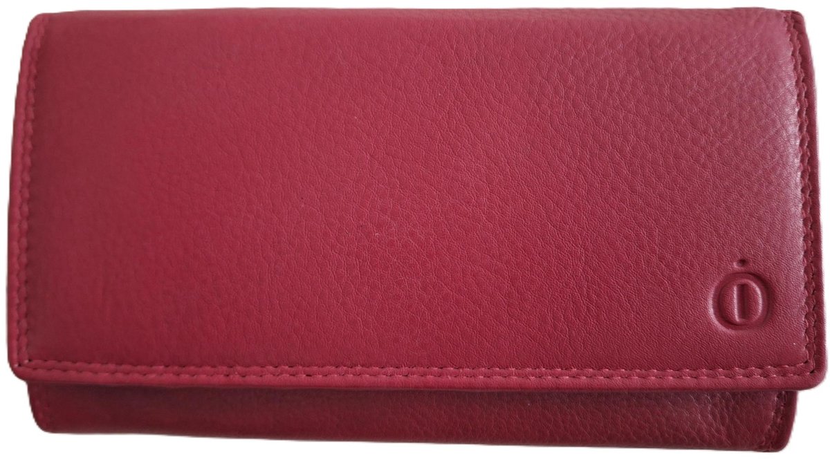 OI rode leren dames portemonnee met klep / platte huishoudbeurs / lange envelopportemonnee afsluitbaar / RFID protected / rood leer / 118R
