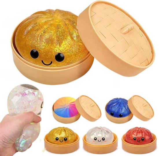 Fidget Squishy - Mystery Dumplings Squishy - Gigantesque Glitter Knödel - Fidget Squishy - Met Voedselstomer - Giant Squishy Dumpling Squishy - Fidget toys - Dumplings qui réduisent l'anxiété - Jouet de décompression sensorielle Fidget - or