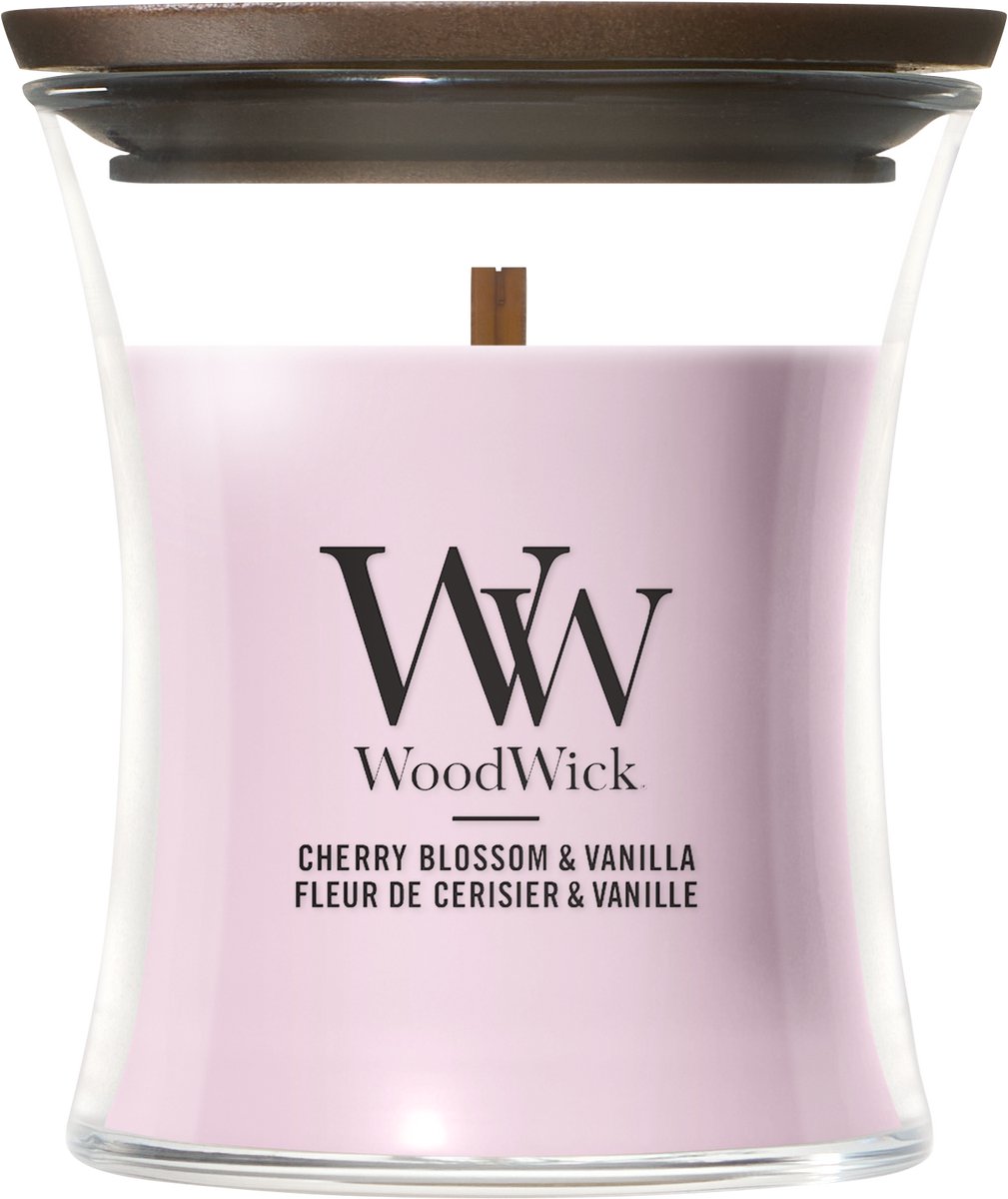 WoodWick Hourglass - Cherry Blossom & Vanilla - Mini Geurkaars - Tot 30 branduren Roze