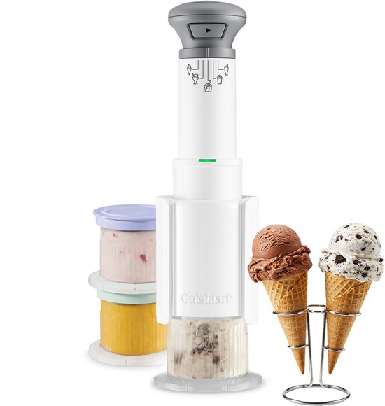 Cuisinart - 5-in-1 IJsmachine - Sorbet- en frozen yoghurtmaker - Milkshake - IJsmaker - met 3 dessert cups - Wit