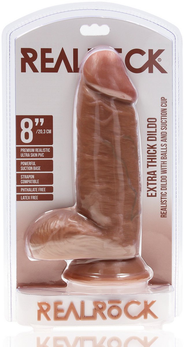 RealRock by Shots Extra Dikke Recht met Ballen 8 / 20,3 cm - Tan dildo - Beige