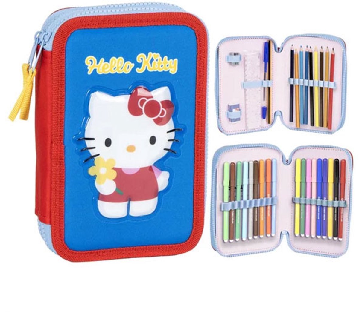 Hello Kitty Blue 2-lagen gevulde pennendoos