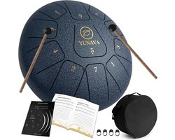 Yunava Handpan - 30 cm ø - Donker Blauw - Steel Tongue Drum - Hand Klankschaal incl. Lesboek & Beschermtas - Hangdrum