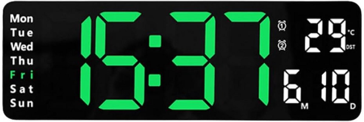 Grote Digitale Wandklok met Afstandsbediening, Temperatuur en Timer