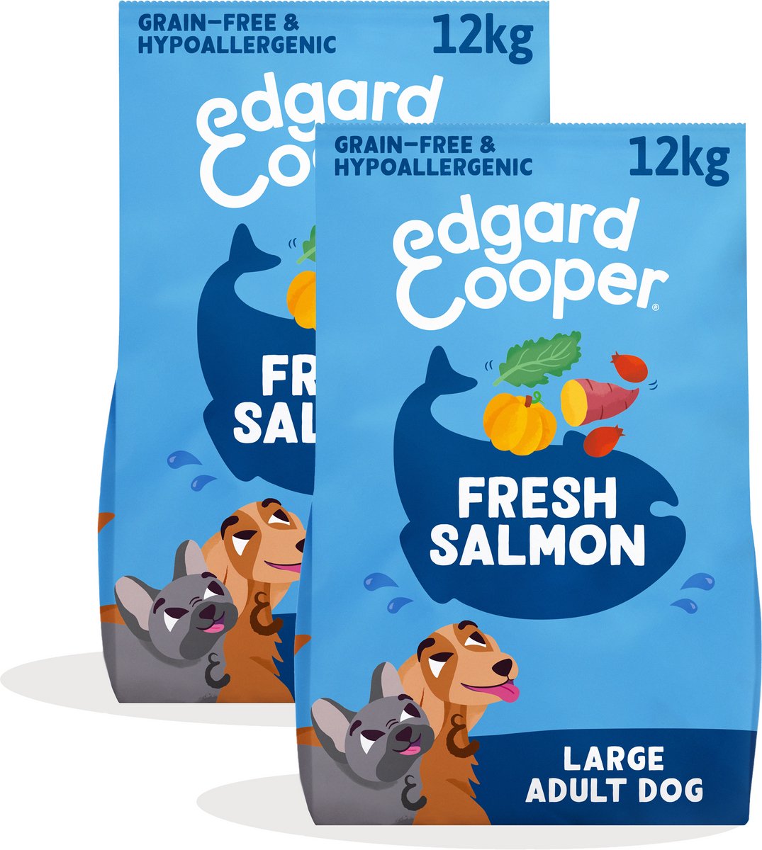 Edgard & Cooper Edgard & Cooper 2x Graanvrij Hondenvoer Droog, (Zalm 12kg), Natuurlijke Brokken Droogvoer voor Volwassen Honden, Vers Vlees, Hoog Eiwitgehalte, Glutenvrij, Non-GMO