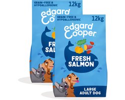 Edgard & Cooper 2x Graanvrij Hondenvoer Droog, (Zalm 12kg), Natuurlijke Brokken Droogvoer voor Volwassen Honden, Vers Vlees, Hoog Eiwitgehalte, Glutenvrij, Non-GMO