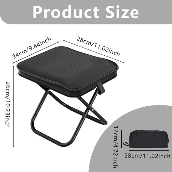 Opklapbare kruk - Visstoel - Campingkruk - Draagbaar en lichtgewicht met opbergtas - Maximaal draagvermogen 120 kg, perfect voor kamperen, wandelen, vissen, tuinieren, strand en barbecues (Zwart) — afbeelding 5