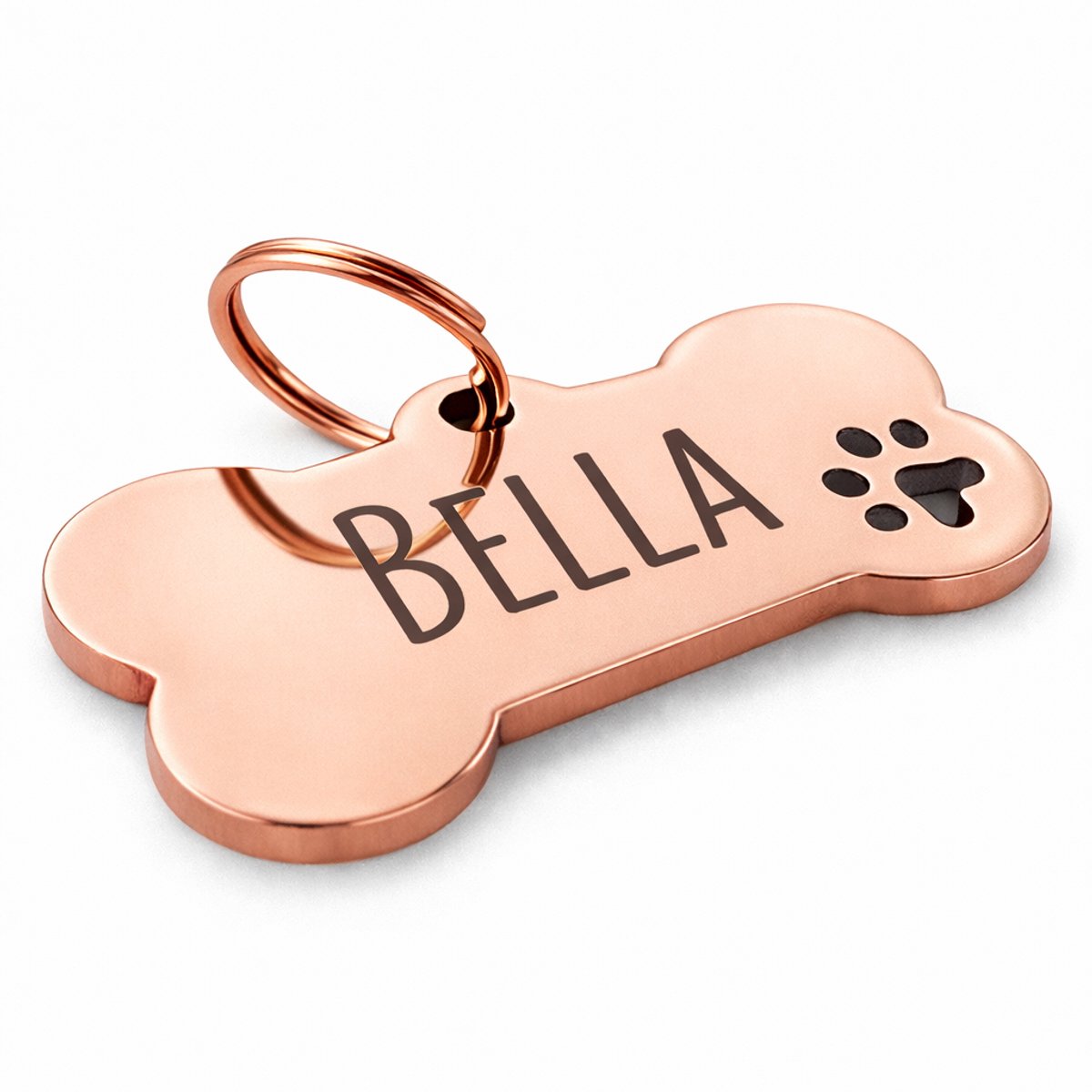 By Ollies Dierenpenning Rosé goud - Hondenbot - 40 x 20 mm - met pootje - Naam