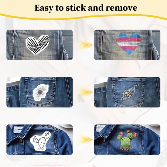Voorbeelden van het aanbrengen van borduurmotieven op jeans.