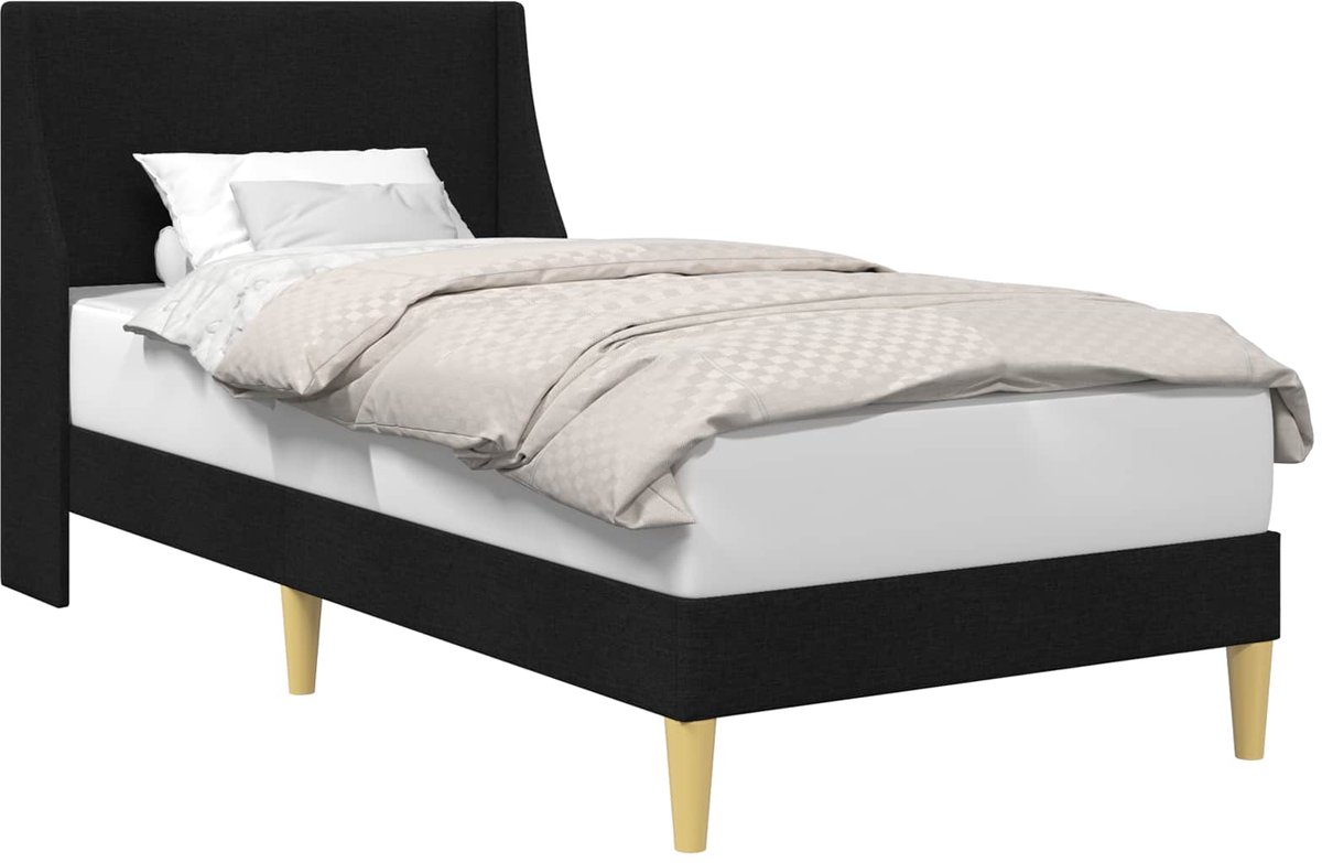 vidaXL - Bedframe - Effen - met - hoofdeinde - Zwart - 90 - x - 200 - cm - Stof