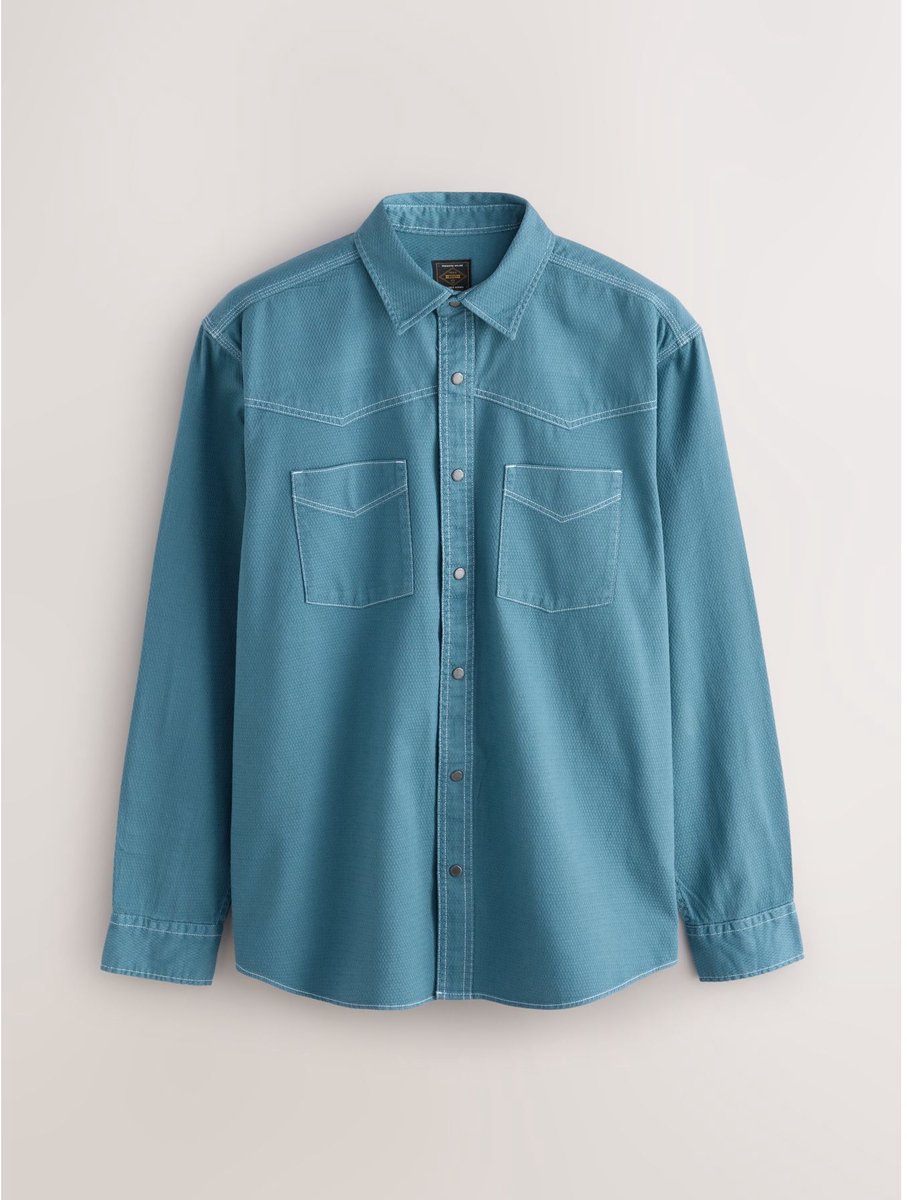 Next - Heren - Overhemd in Western-stijl met lange mouwen en twee zakken - Blauw