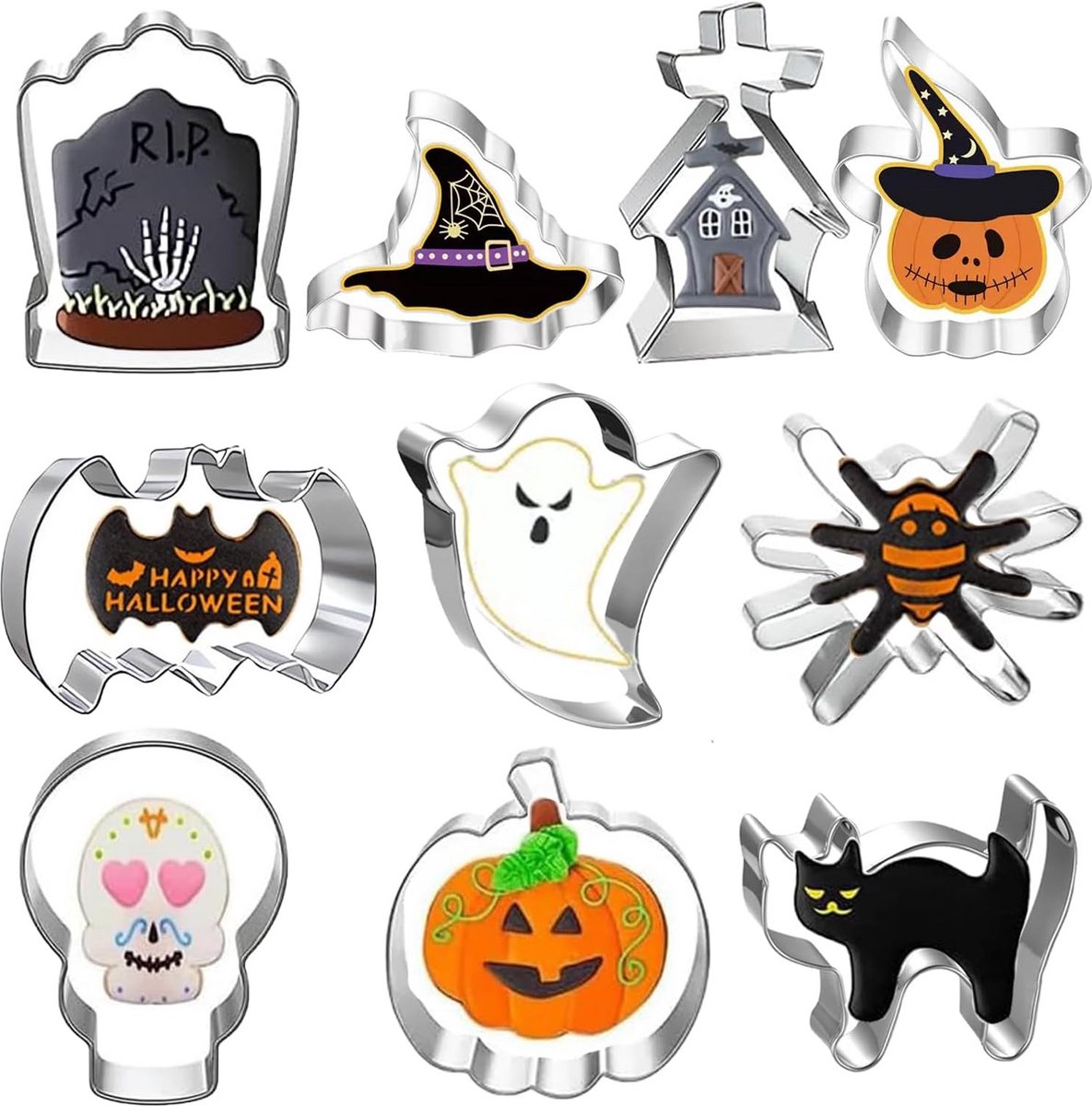 9 Delig Halloween Uitsteekvormpjes Set - Pompoen, Heks, Vleermuis en Spook Vormen
