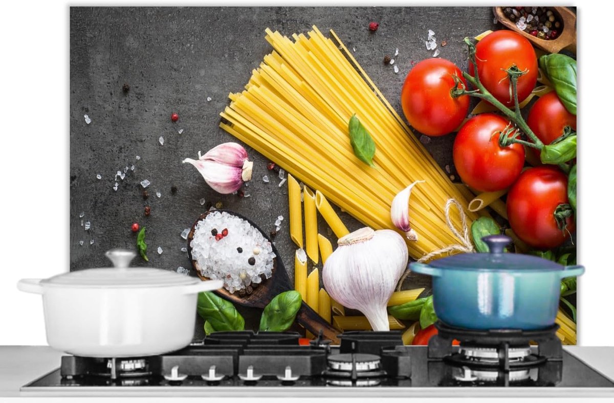 Hittebestendig Spatscherm Keuken 80x55cm Aluminium Achterwand voor Fornuis Rustieke Kruiden & Tomaten Decoratie