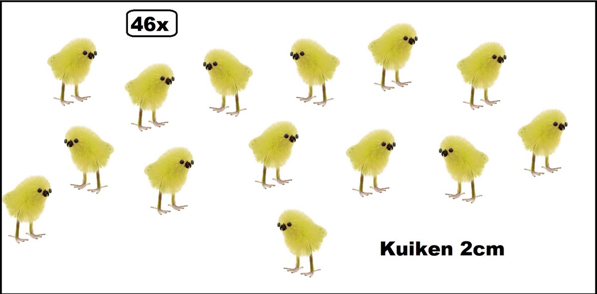 47x Mini Sier Paas kuikentjes geel - 2 cm x 2 cm - Paas kuikentje Pasen thema feest kuiken ei party paasdecoratie