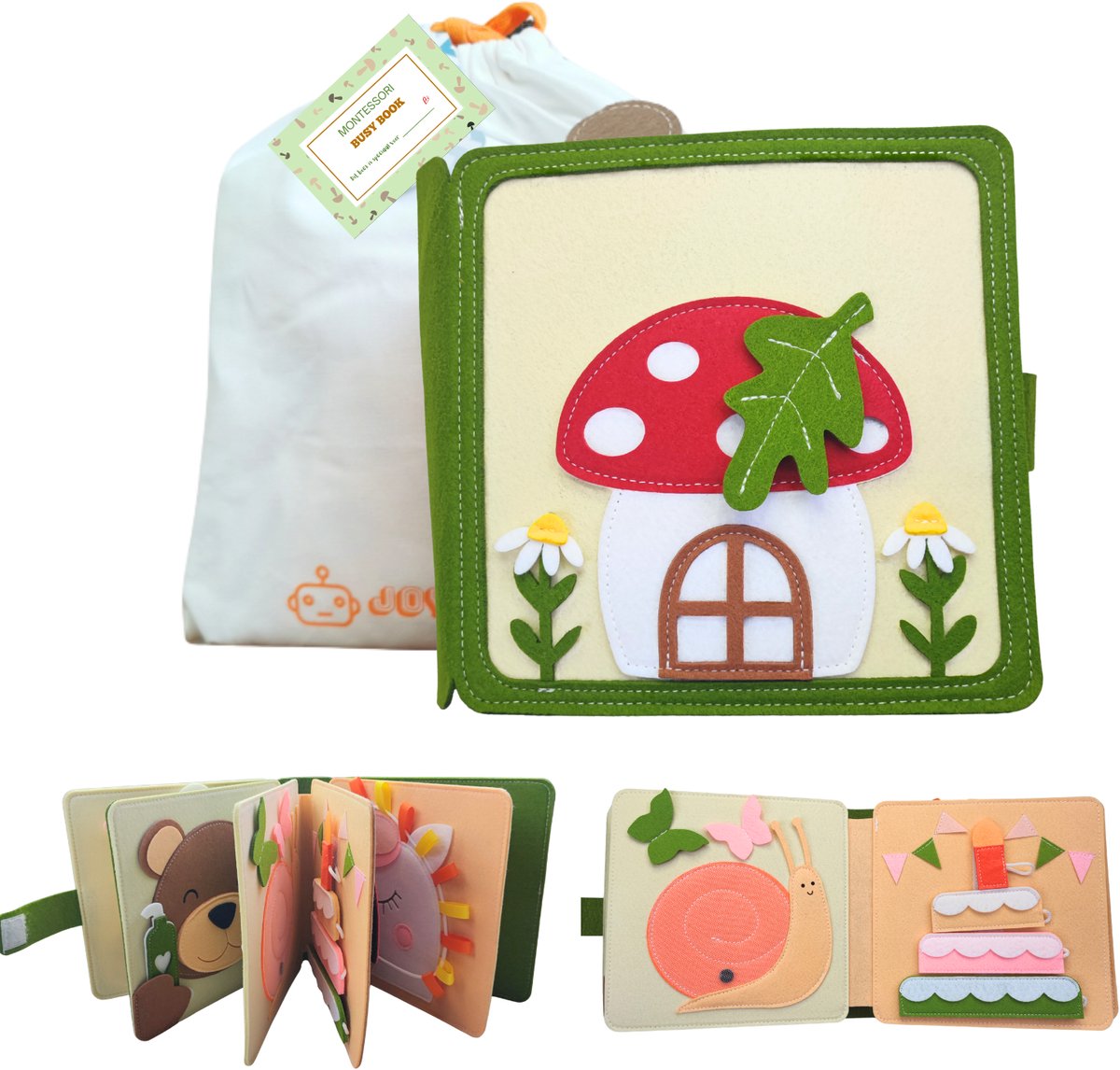 Joymaxx Montessori Busy Board Book - Activiteitenbord voor Peuters - Activiteitenboek met Opbergtas - Montessori Speelgoed 2 jaar 3 jaar - Educatief Speelgoed voor in de auto