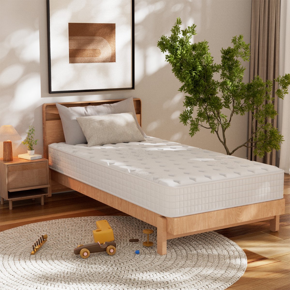 EARTHYHOME - Matras 90x200cm - Pocketveringmatras - 20cm Dik - Eenpersoonsmatrassen - 7-zone Ondersteuning - 8-laags gelaagde stof.