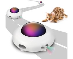 Oneay Interactief kattenspeeltje voor binnenkatten – Elektronisch UFO-speeltje met draaiende veer – Slimme modus, geluidsarm, automatische uitschakeling, willekeurige beweging – USB oplaadbaar