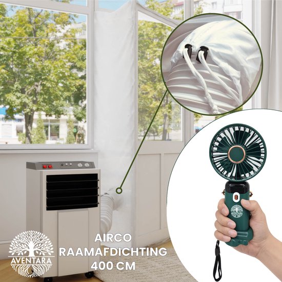 Universele Raamafdichtingskit 400 cm – Inclusief Draagbare Handventilator – Voor Mobiele Airco - Trekkoord – Afvoerslang Afdichting – Raam en Deur – Houdt Insecten Buiten