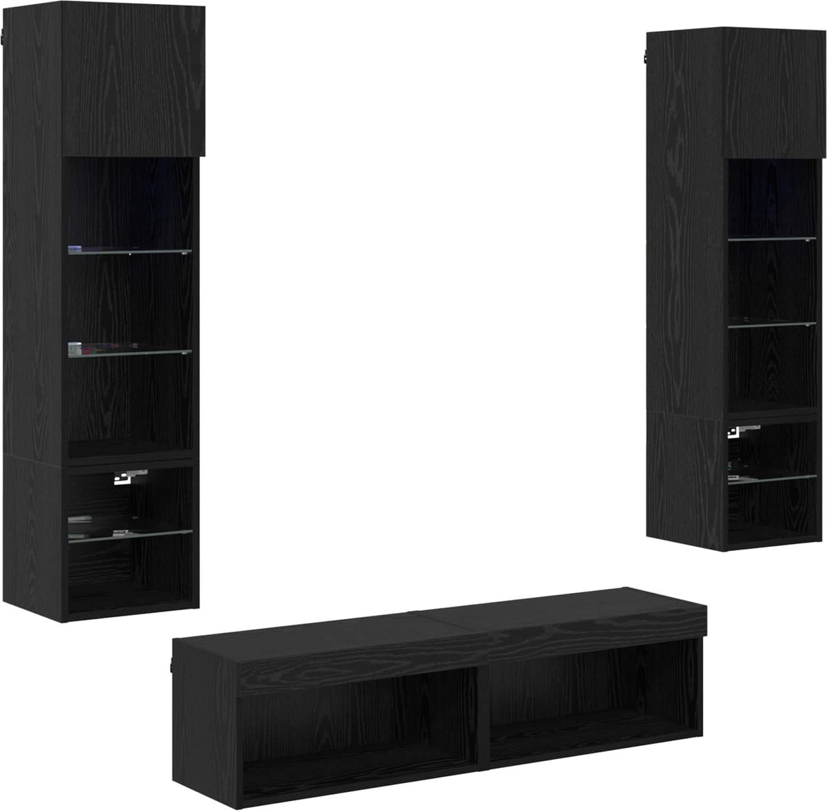vidaXL - TV - Wand - Eenheid - Wandgemonteerd - 6 - pcs - Zwart - Eiken - Bewerkt - hout