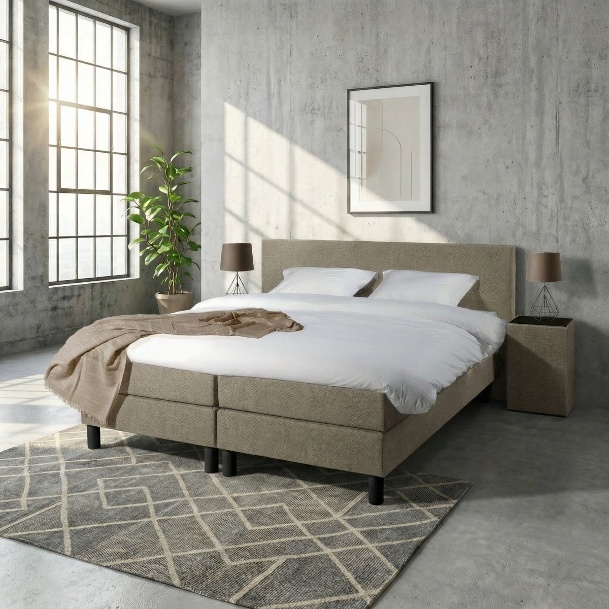 Mörgenn Boxspring Comforta - Pocketvering - Taupe - 200x210 cm - Inclusief Dekbed en Kussens