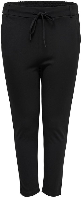 Zwarte, straight-leg broek met trekkoord en twee achterzakken.