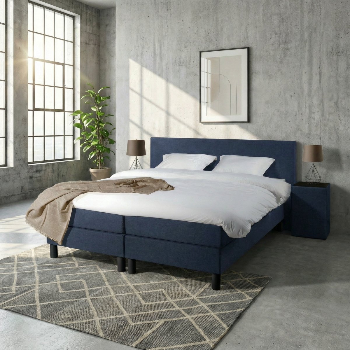 Mörgenn Boxspring Comforta - Pocketvering - Donkerblauw - 120x210 cm - Inclusief Dekbed en Kussens