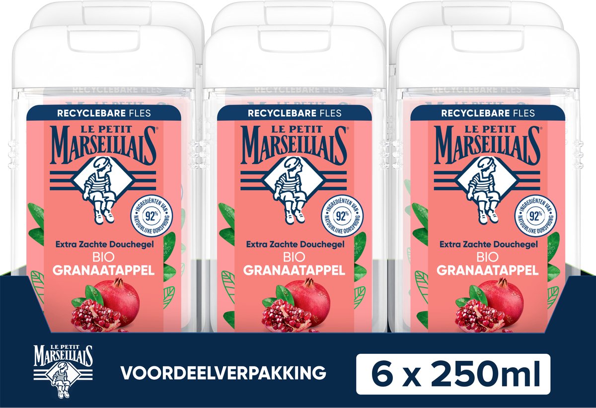 Le Petit Marseillais extra zachte douchegel bio granaatappel, pH-neutraal voor de huid en dermatologisch getest, 6x250ml