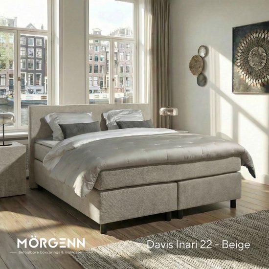 Mörgenn Boxspring Amsterdam - Pocketvering - Beige - 200x210 cm - Inclusief Dekbed en Kussens
