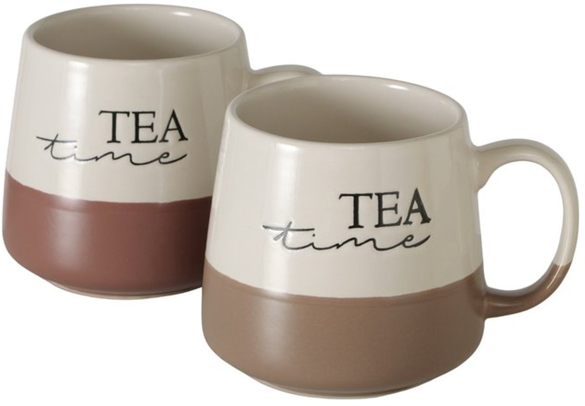 Boltze - Set van 2 - Mokken - “TEA time” - Keramiek - 370 ml - Vaatwasser & magnetron veilig - Handgemaakt