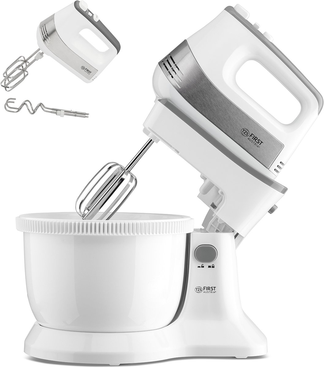 TZS First Austria Handmixer met mengkom - Keukenmachine - 500W - Turboknop - 5 Snelheden - Wit