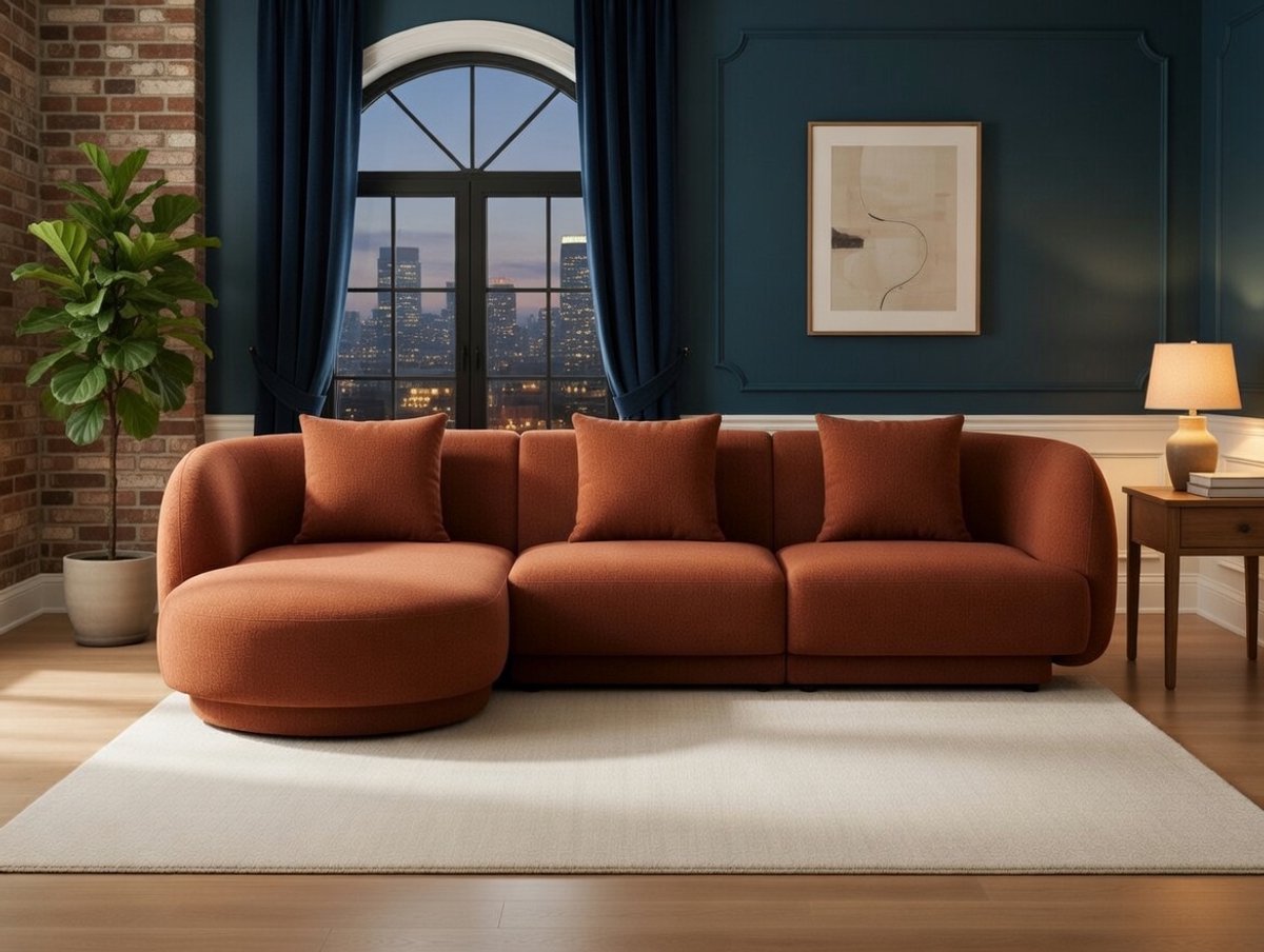 Hoekbank L-vorm Tulum – Luxe Chenille met 3D-Effect – 4-zits – 255x156 cm – Links – Terracotta – Bellavero