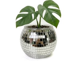 KIMU® Discobal Plantenpot Ø 12 cm Spiegeltjes - Bloempot Bakje Pot - Discobol Kamerplant Plantenpotje Potje Vintage Spiegel Halloween