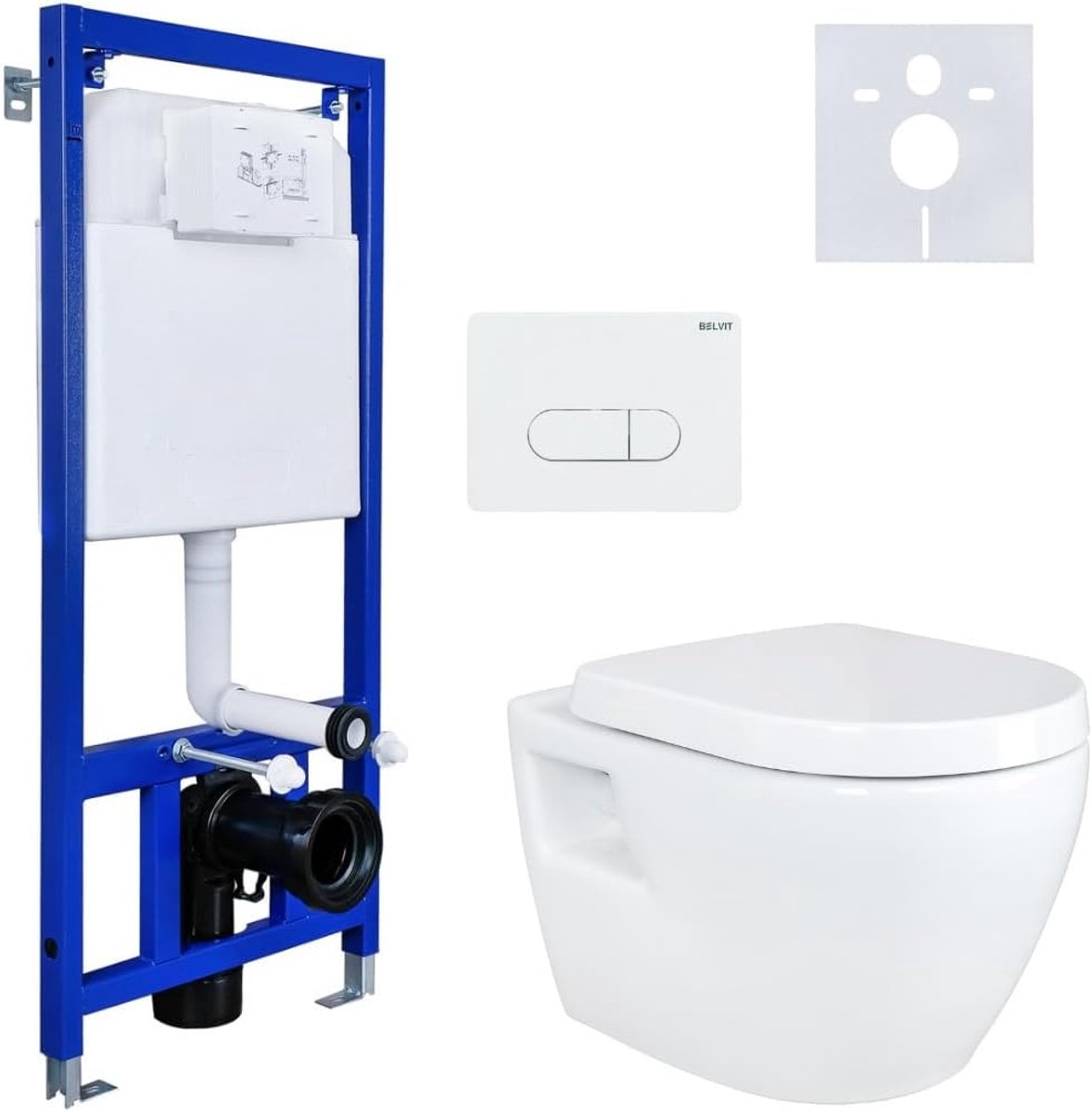 Wandhangend Toilet Compleet Set met Softclose Zitting en Inbouwreservoir