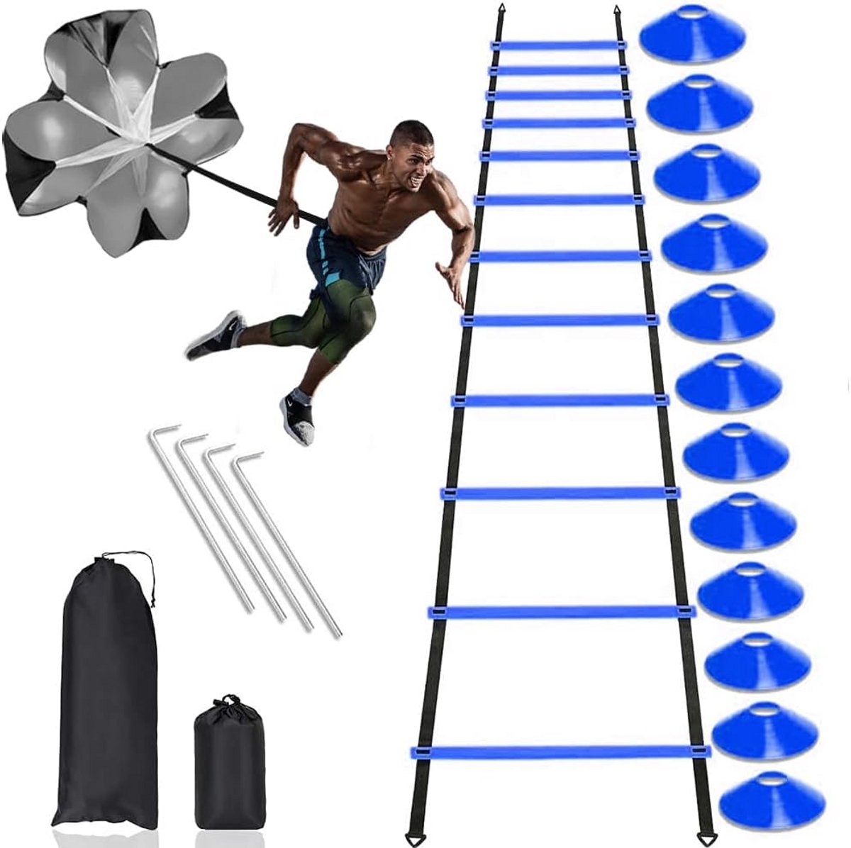 Voetbal Trainingsset: Speed & Agility Ladder, Horden, Kegels en Weerstandsparaplu