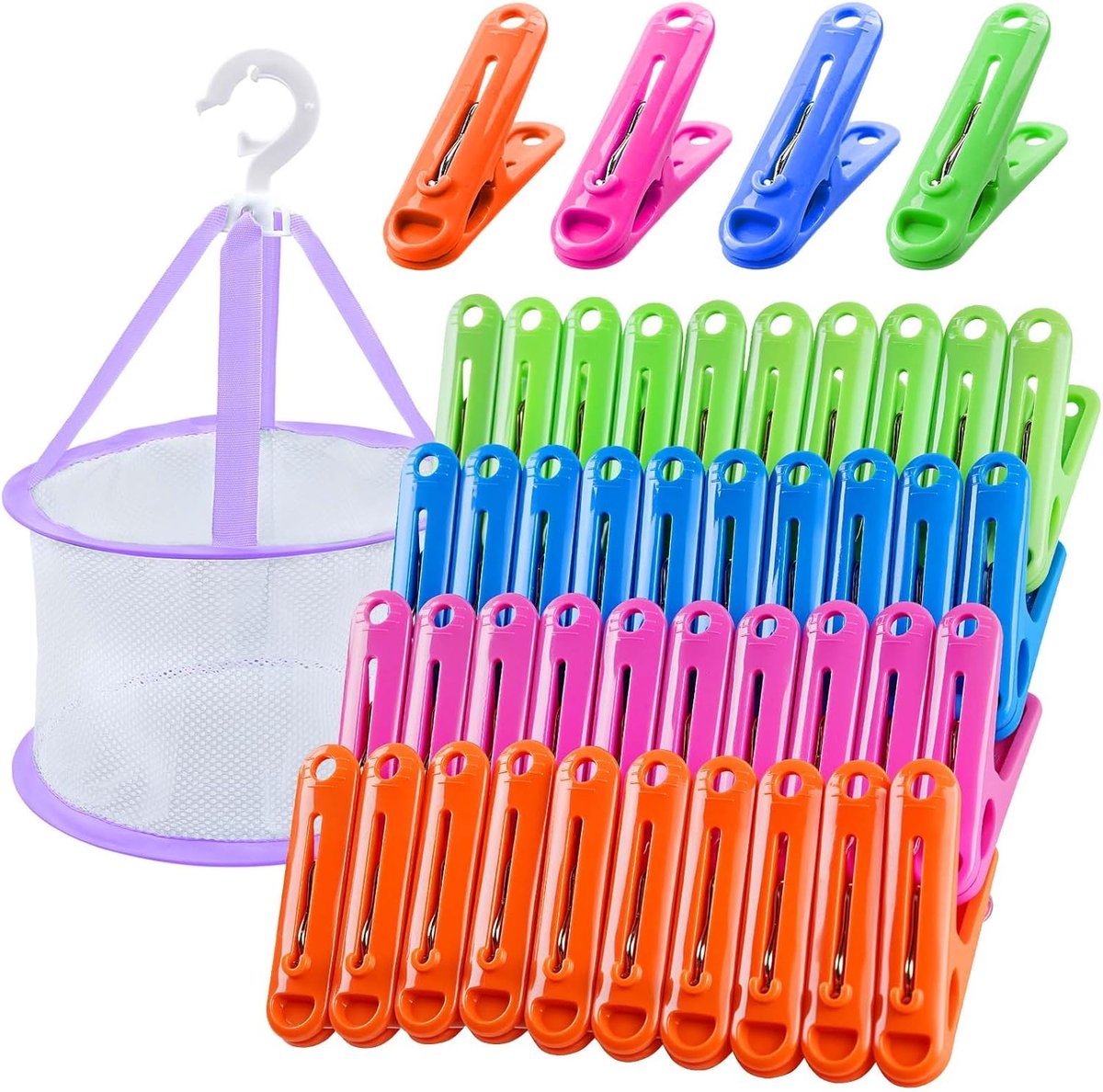 48 Kleerhangers met Mandje, Gekleurde Klemmen Zonder Opdruk