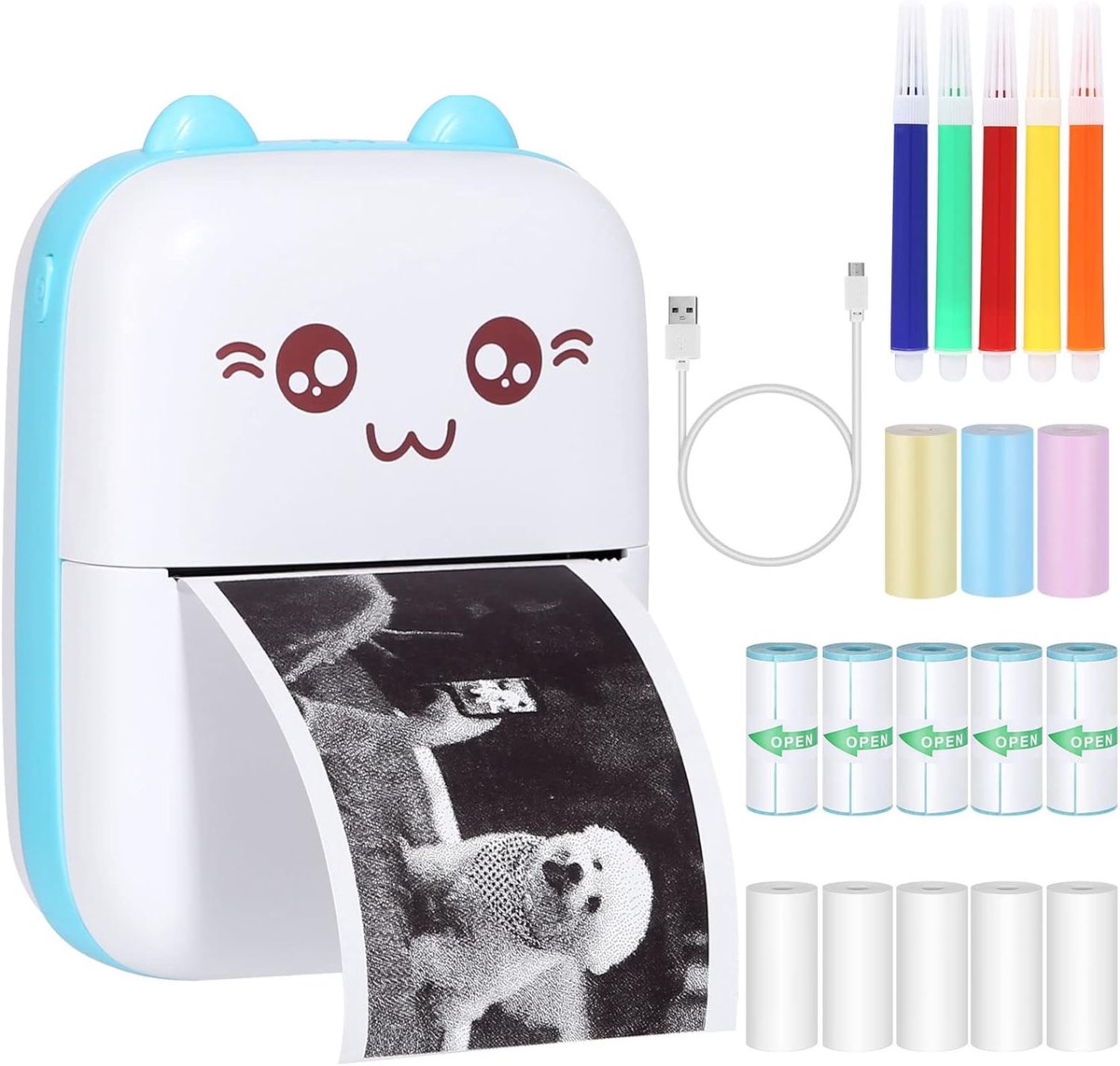 Mini-printer zakprinter thermo-fotoprinter - foto-etiketten memo kwitantiepapierprinter - fotoprinter met 15 rollen printerpapier - smartphone compatibel - Android iOS systeem - dagboek reizen