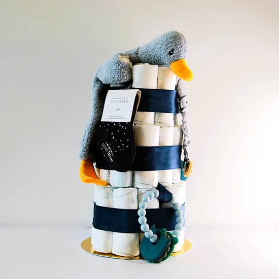 Luiertaart - Blauw - eend knuffeldoek - jongen - baby - geboorte - kraamcadeau - babyshower - boy - Pampers van Merkloos — afbeelding 3