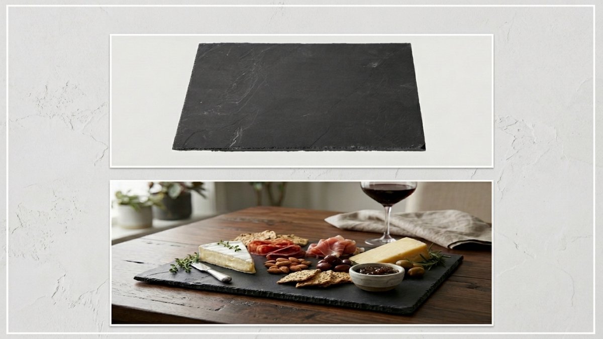 Meisterhome - Serveerplank Leisteen Zwart - 30x30 cm - anti slip - 1 cm dik - serveer plank