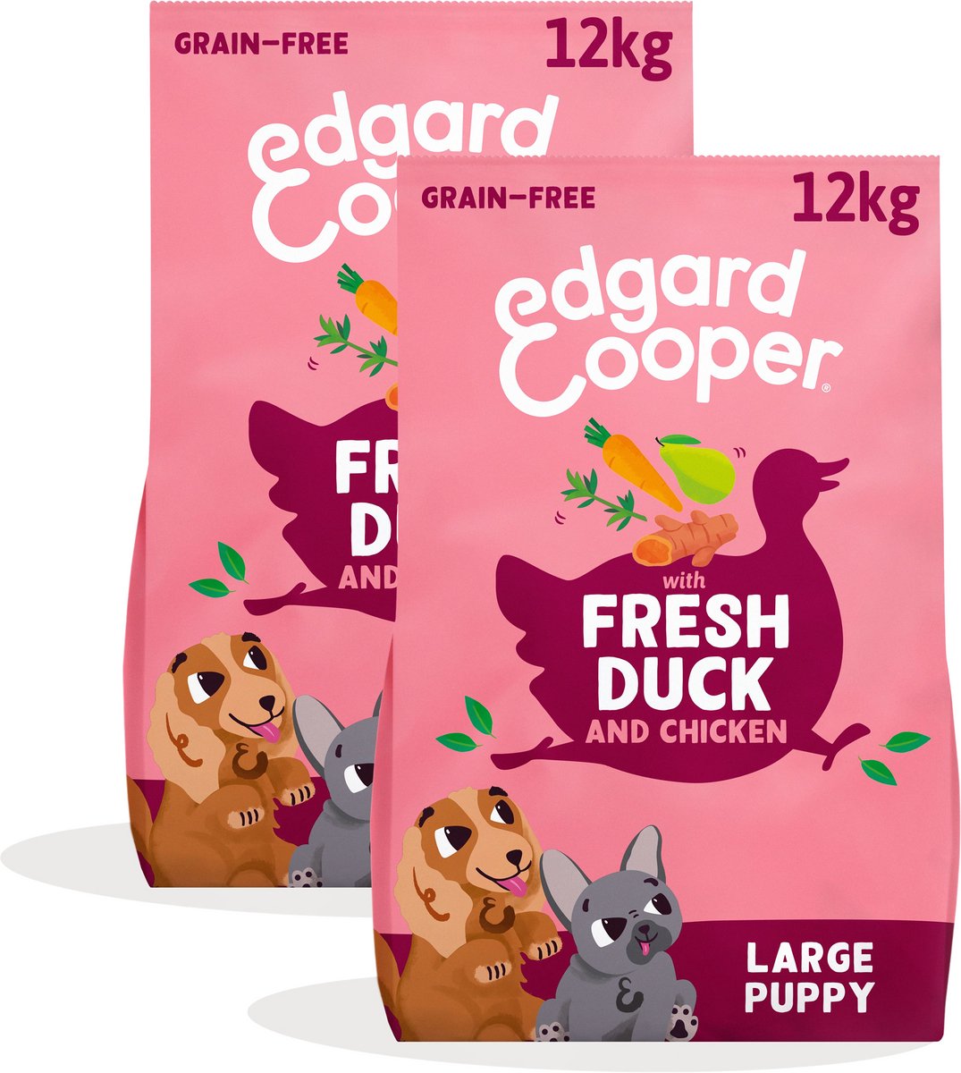 Edgard & Cooper Edgard Cooper 2x Puppy Graanvrij Hondenvoer (Eend & Kip 12kg), Natuurlijke Hondenbrokken voor Puppy's, Glutenvrij, Hypoallergeen, met Vers Vlees & Aminozuren