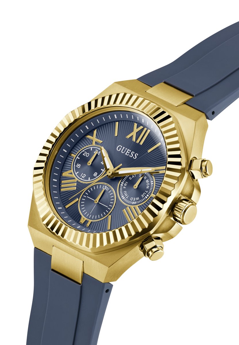 Guess Equity Quartz Analoog Horloge Blauw Kast: 100% Roestvrij Staal | Armband: 100% Siliconen 44 mm GW1011G1, GW1011G2