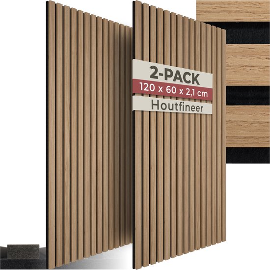tectake® Akoestische Panelen - Set van 2 - Akoestisch Wandpaneel - 60 x 120 cm - 1,44 m² - Wandpanelen met Aanpasbare Grootte - Lattenwand van MDF en Houtfineer - Geluidsisolatie - Stijlvolle Wanddecoratie - Eenvoudige Montage - Eiken