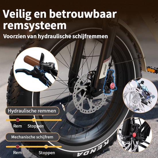 ONESPORT OT16Max Opvouwbare Elektrische Fiets - 864Wh Accu - Actieradius tot 120 km –20×4.0 Inch Fatbike - Aluminium Lage Instapframe - Shimano 7 Versnellingen - Hydraulische Schijfremmen - Max. Belasting 120 kg - Stads E-bike - Crèmewit van ONESPORT — afbeelding 4
