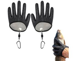 Vishandschoenen - Gebreide polyester handschoenen - Vishandschoenen met magnetische haak/drukknoop - Grijs - Geschikt voor hanteren, vissen, schoonmaken en andere taken - Professionele antislip- en perforatiebestendige handschoenen