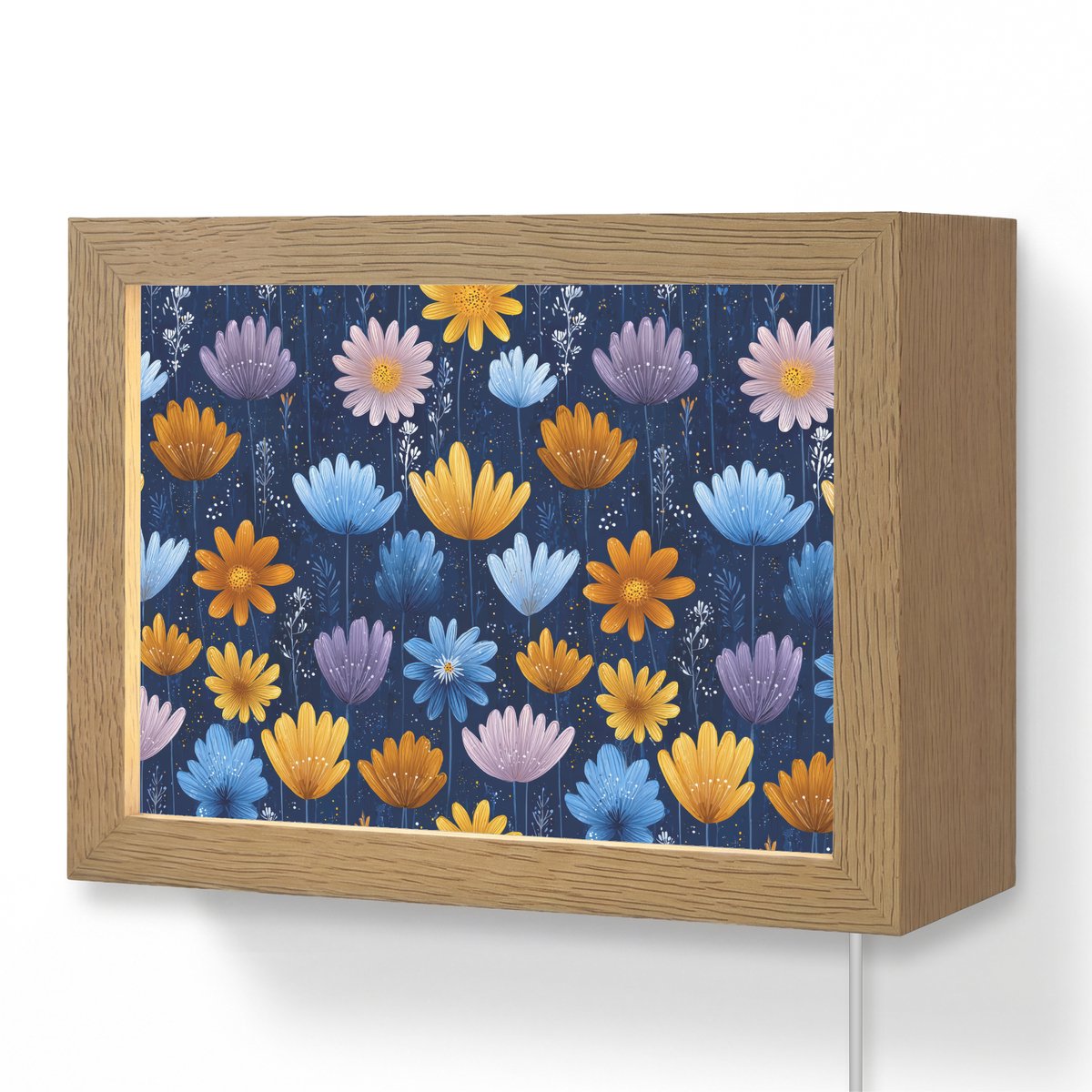 Wandlamp 20x15 cm - Oplaadbaar - Bloemen - Patroon - Blauw - Contrast - Wandlampen binnen 