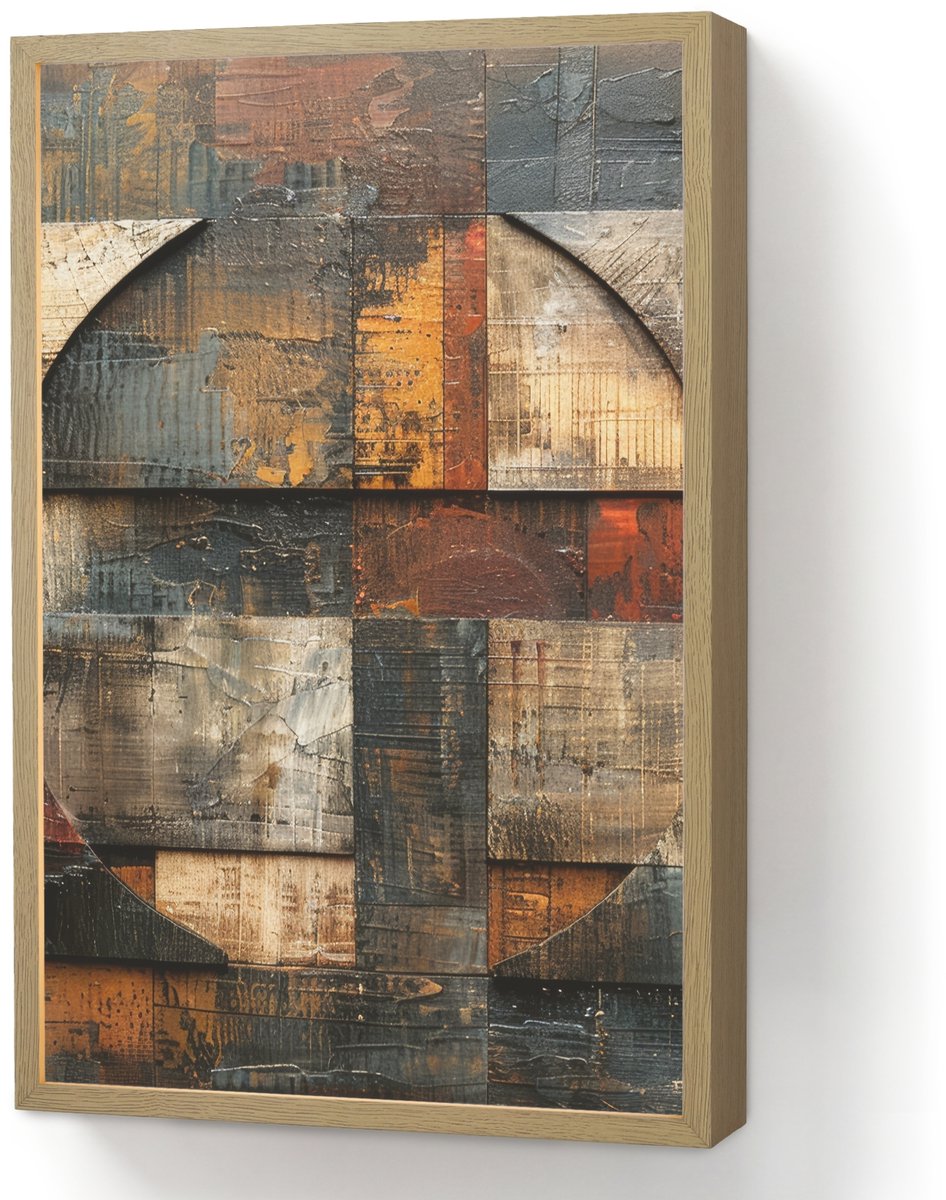 Wandlamp 40x60 cm - Oplaadbaar - Kunst - Bruin - Abstract - Hout motief - Wandlampen binne