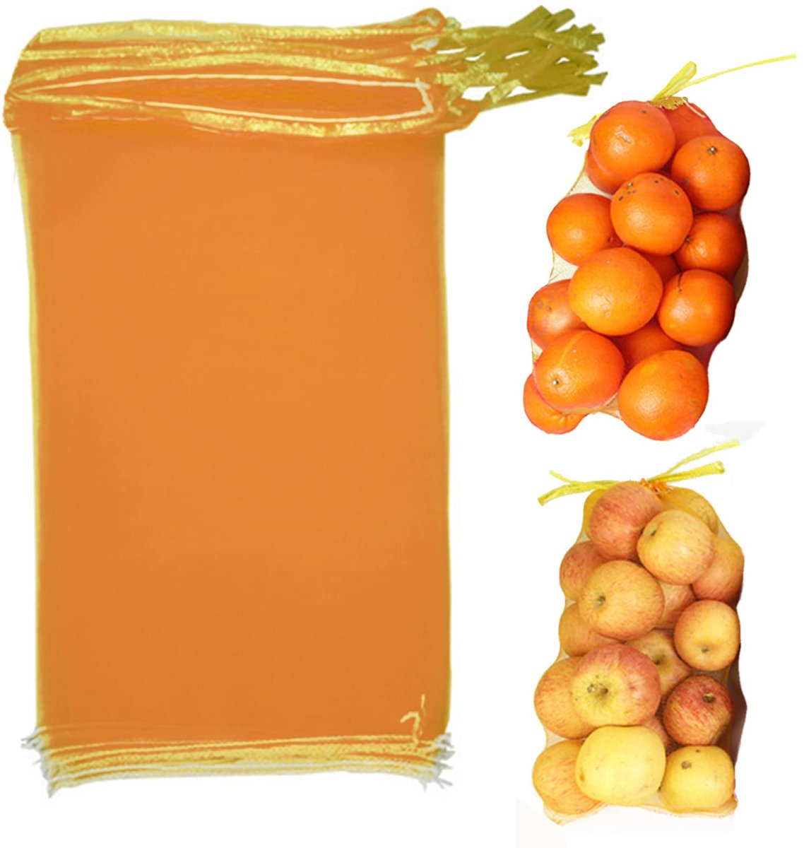 Opbergzakken voor Groenten en Fruit - Duurzaam en Ruimtebesparend - 25 Stuks Gele Netzakken
