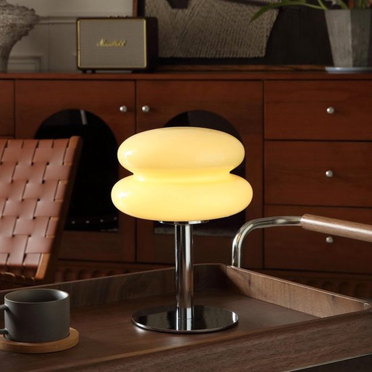 Crème paddenstoellamp - Mid-century moderne lamp voor nachtkastje - Dimbare retro bedlampen - Woondecoratie sfeerverlichting voor slaapkamer woonkamer